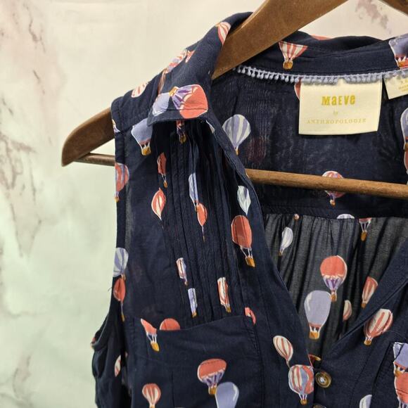 Anthropologie Top Womens XS P Navy Tank Hot Air Balloon Maeve Button Up - Picture 2 of 10